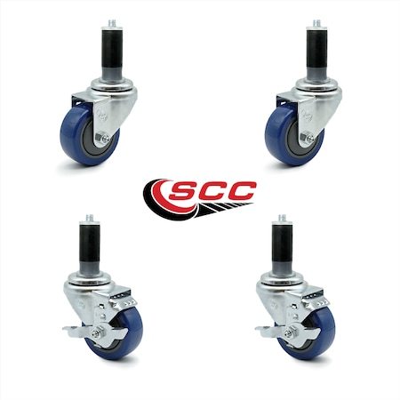 Service Caster 3.5 Inch Blue Polyurethane Swivel 1-1/4 Inch Expanding Stem Caster Brake, 2PK SCC-EX20S3514-PPUB-BLU-2-TLB-2-MTG44
